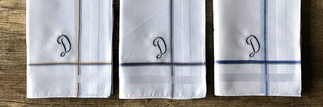 Sportliche, feine-Linien - Stofftaschentuch für Herren mit Monogramm D